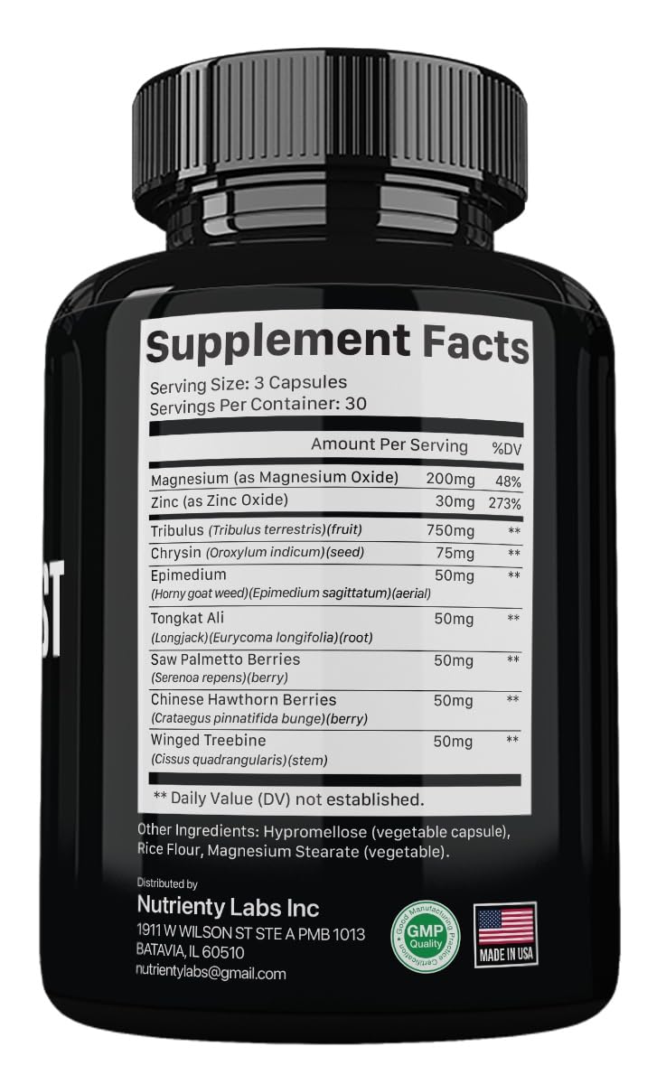 TESTOS BOOST Advanced Formula Dietary Supplement Capsules, 90 Count