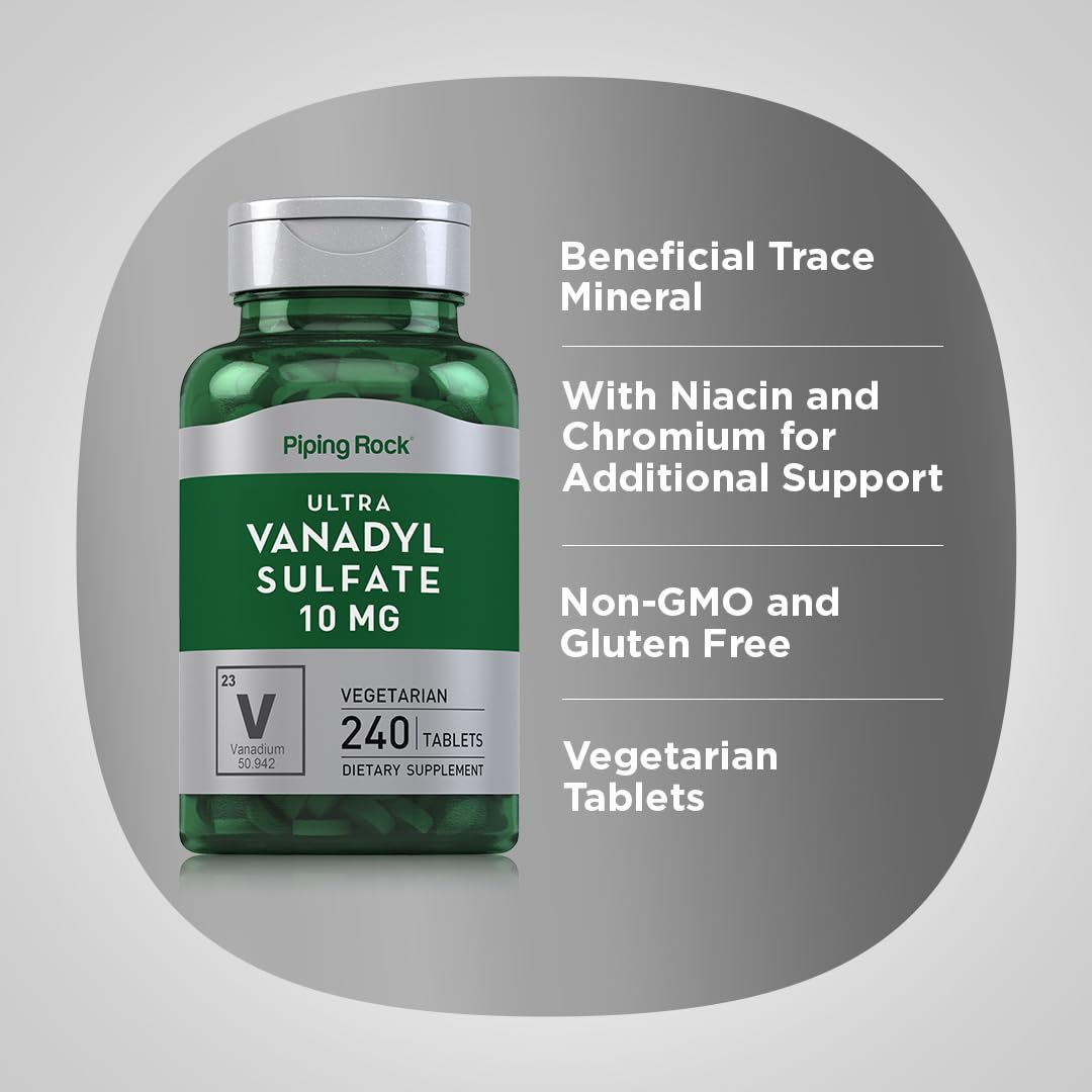 Piping Rock Vanadyl Sulfate 10 mg Ultra Complex Supplement with Chromium Tablets, 240 Count