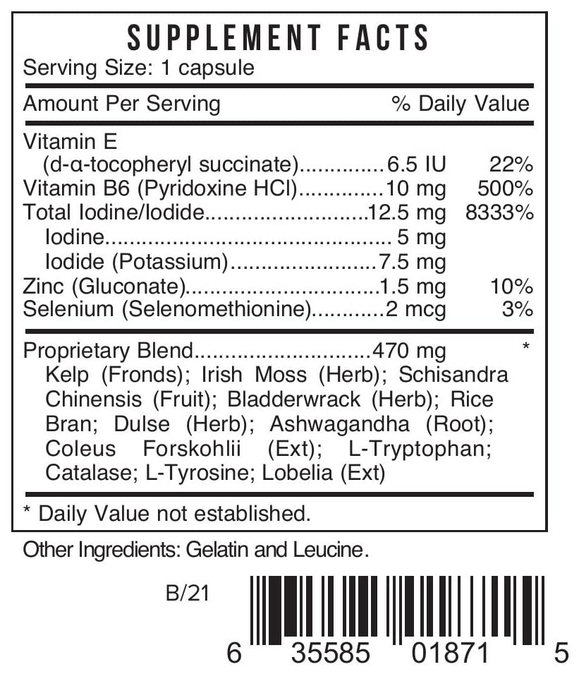 Bio Nutrient Thyroid Metabolism + Iodine Capsule, 60 Count