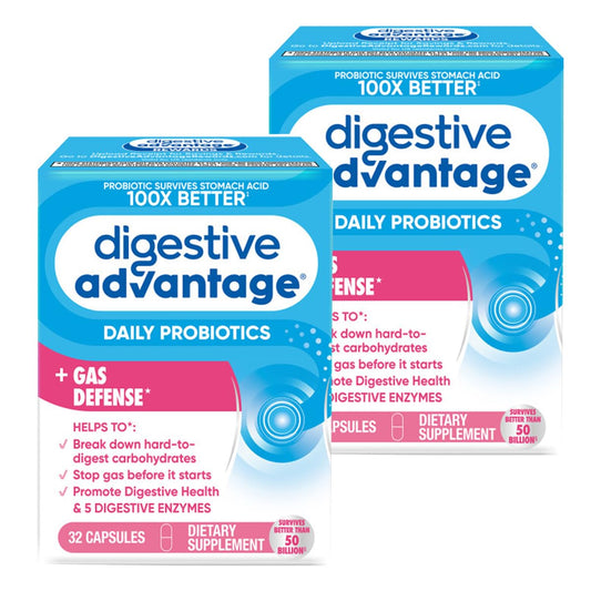 Digestive Advantage Fast Acting Enzymes + Daily Probiotic Prevent Gas & Break Down Food Particles, 64 Capsules