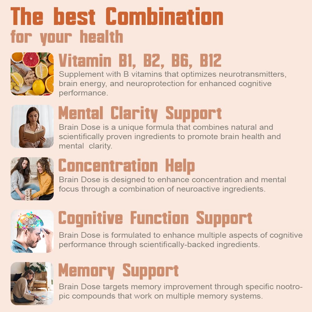 Health Dose Brain Dose Premium Nootropics - Caffeine-Free Extra Strength Formula for Men & Women Capsule, 300 Count