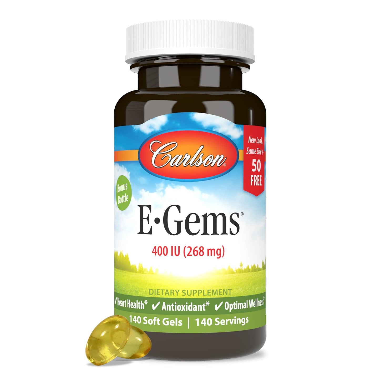 Carlson E-Gems 400 IU Vitamin E Softgels, 140 Count