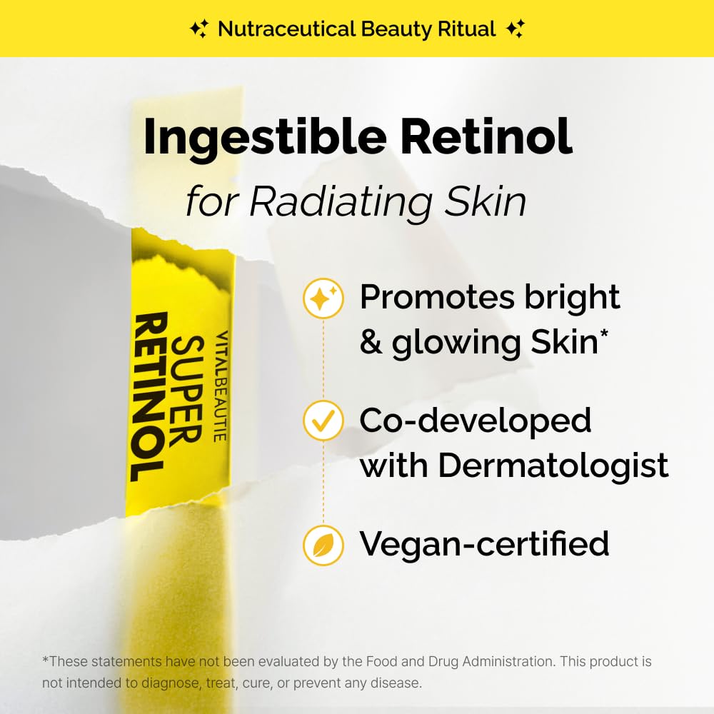VITALBEAUTIE Super Retinol - Ingestible Liposomal Retinol & Vitamin C 1000mg Powder, 30 Packets
