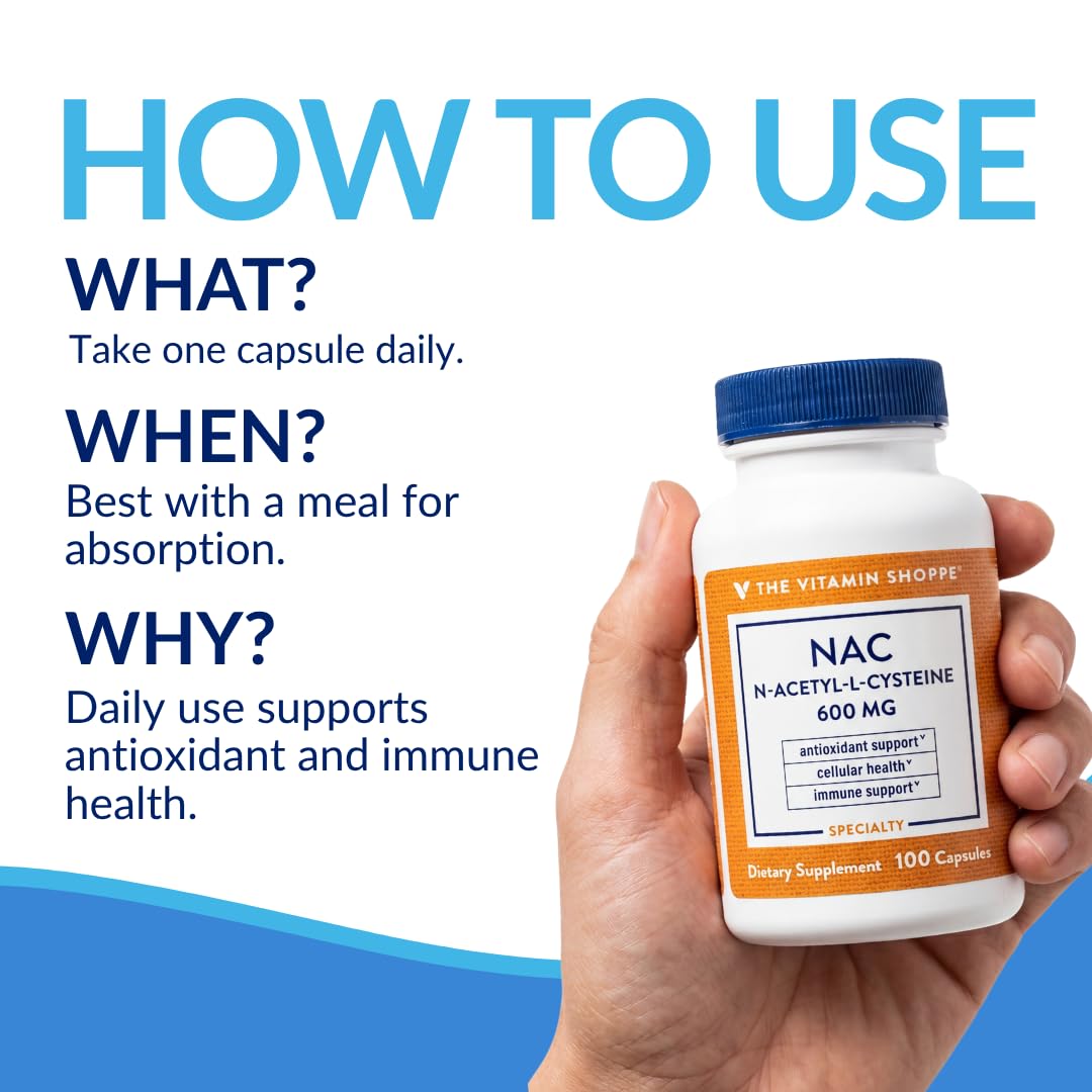 The Vitamin Shoppe NAC N-Acetyl-L-Cysteine 600 MG Capsules 100 Count