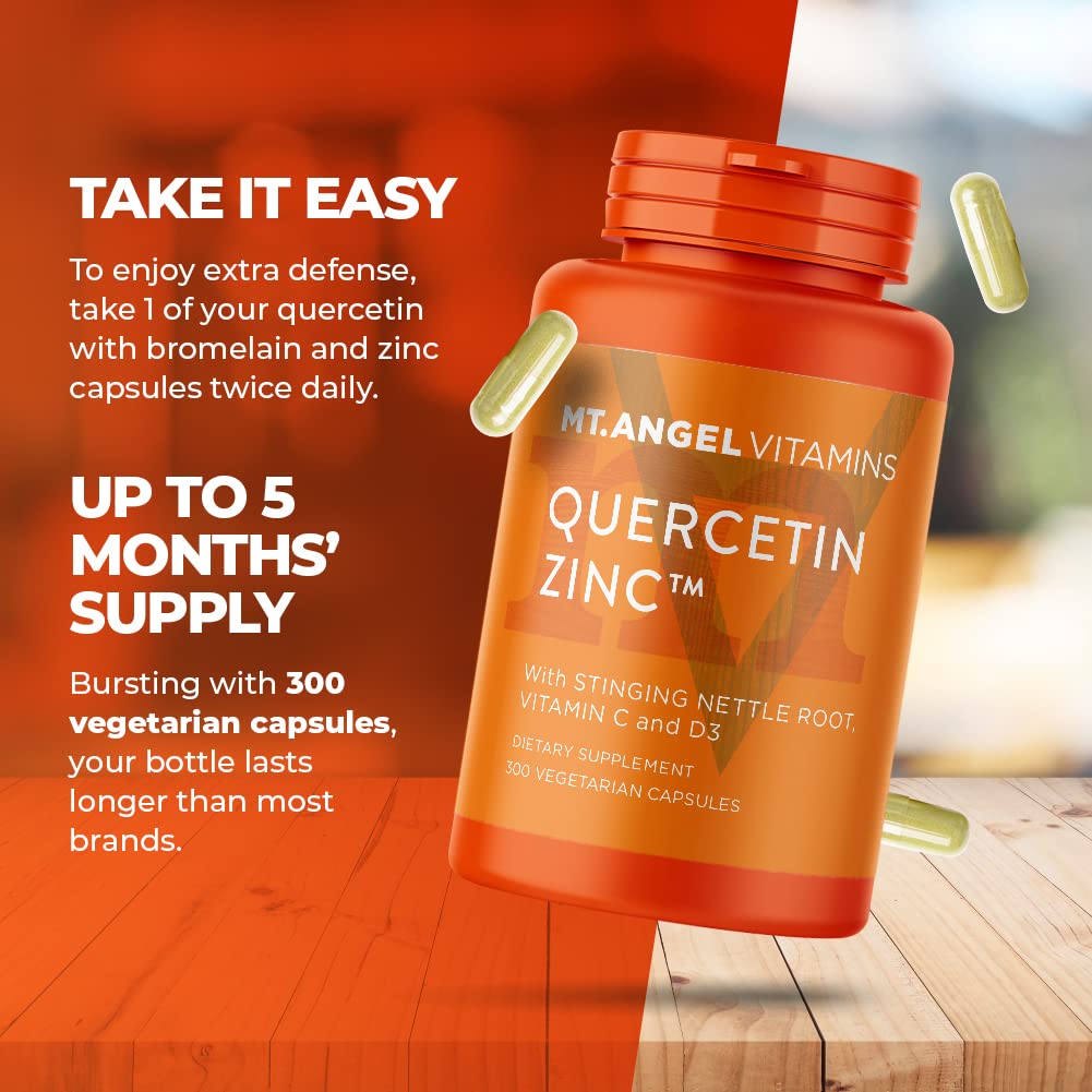 Mt. Angel Vitamins Zinc Quercetin with Bromelain Supplement – Immune Support & Respiratory Health, Capsules, 300 Count