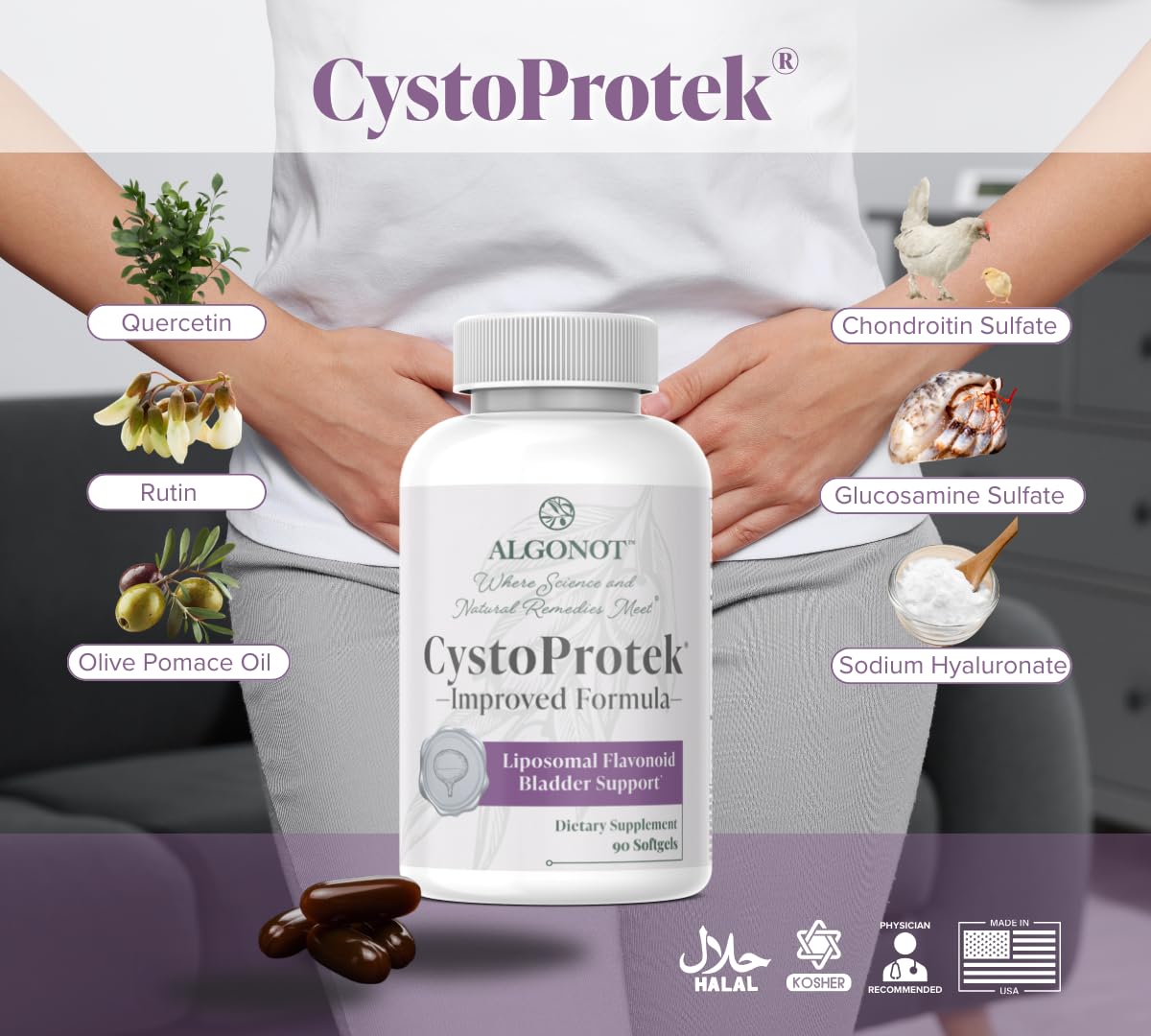 Algonot CystoProtek – Bladder Health – Exclusive Combination of Hyaluronate, Chondroitin and Natural Flavonoids Softgel 90