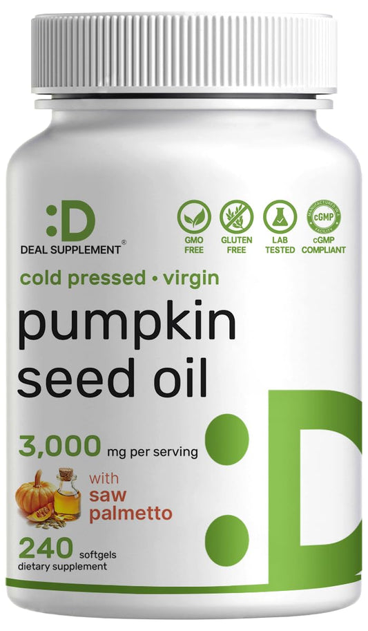 DEAL SUPPLEMENT Pumpkin Seed Oil 3,000mg with Saw Palmetto Softgel, 240 Softgels, Non-GMO