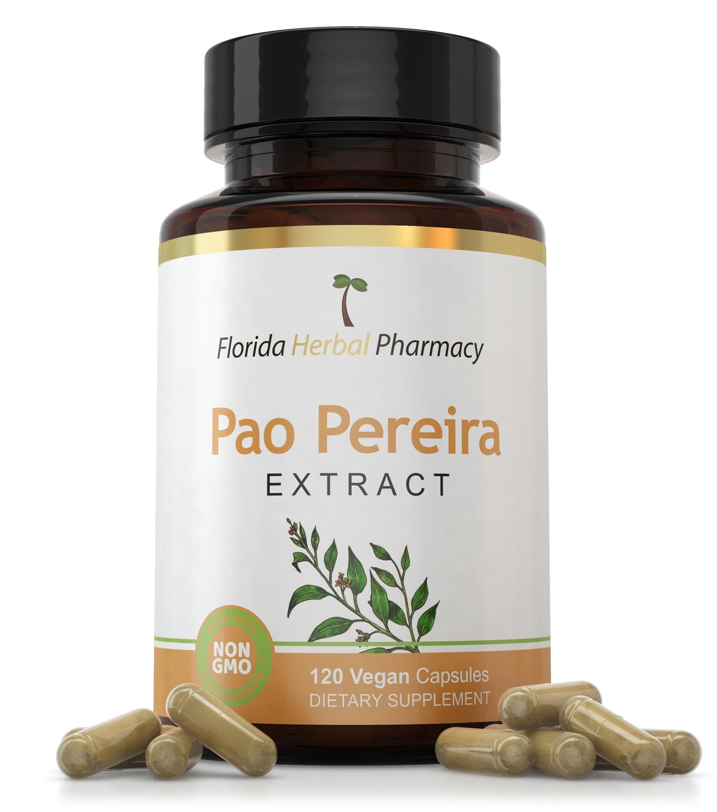 Florida Herbal Pharmacy Pao Pereira Bark Extract Supplement Capsules 10:1, 120 Capsules