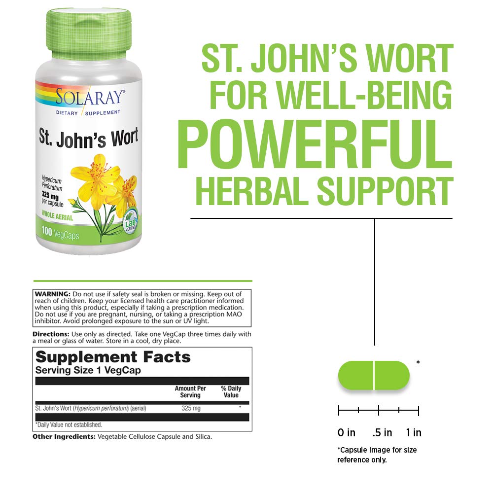 Solaray St John's Wort 325 mg Whole Aerial Capsule 100