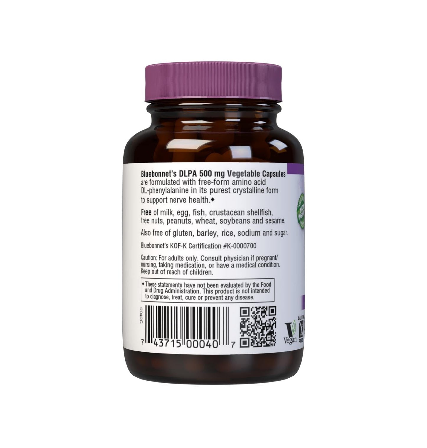 BlueBonnet DLPA (DL-Phenylalanine) 500 mg Free-Form Amino Acid Capsule 30 Count