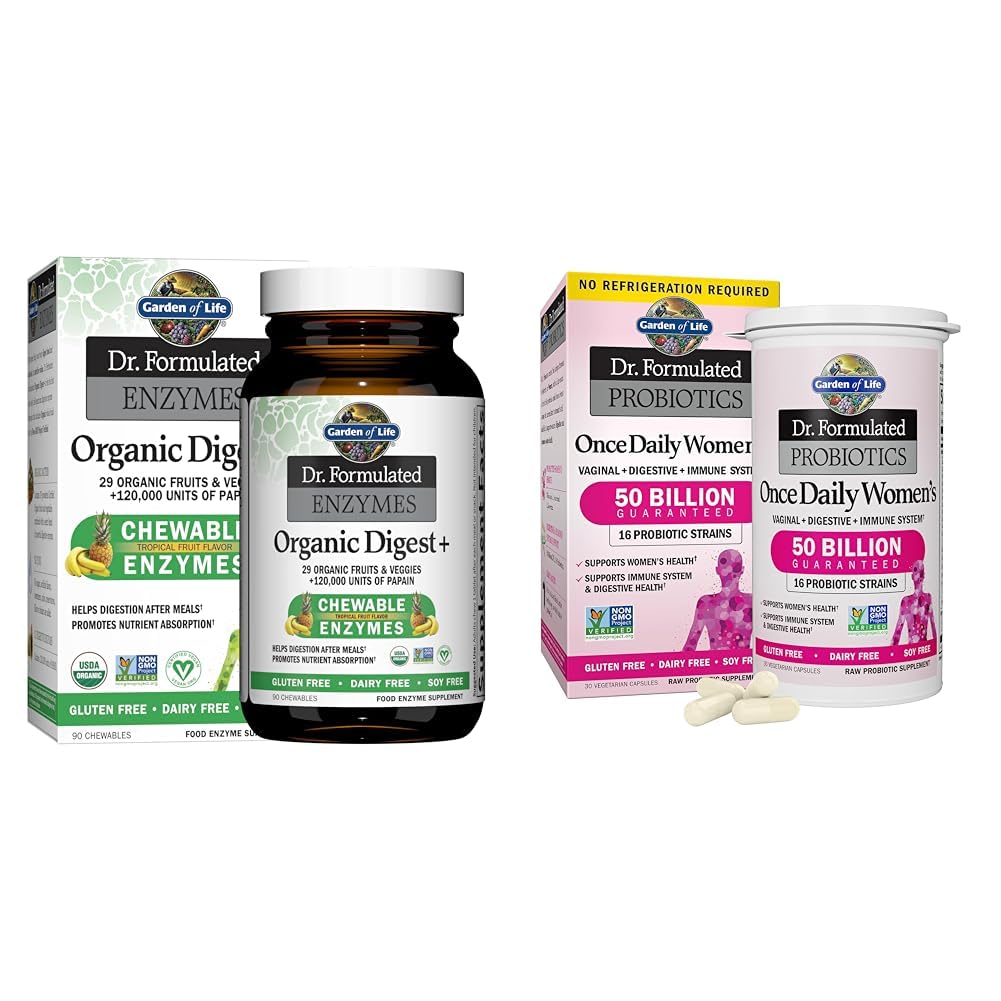 Garden of Life Dr Formulated Digestive Enzymes with Papain, Bromelain & Dr Formulated Women's Probiotics Once Daily, 16 Strains, 50 Billion CFU, 30 Capsules