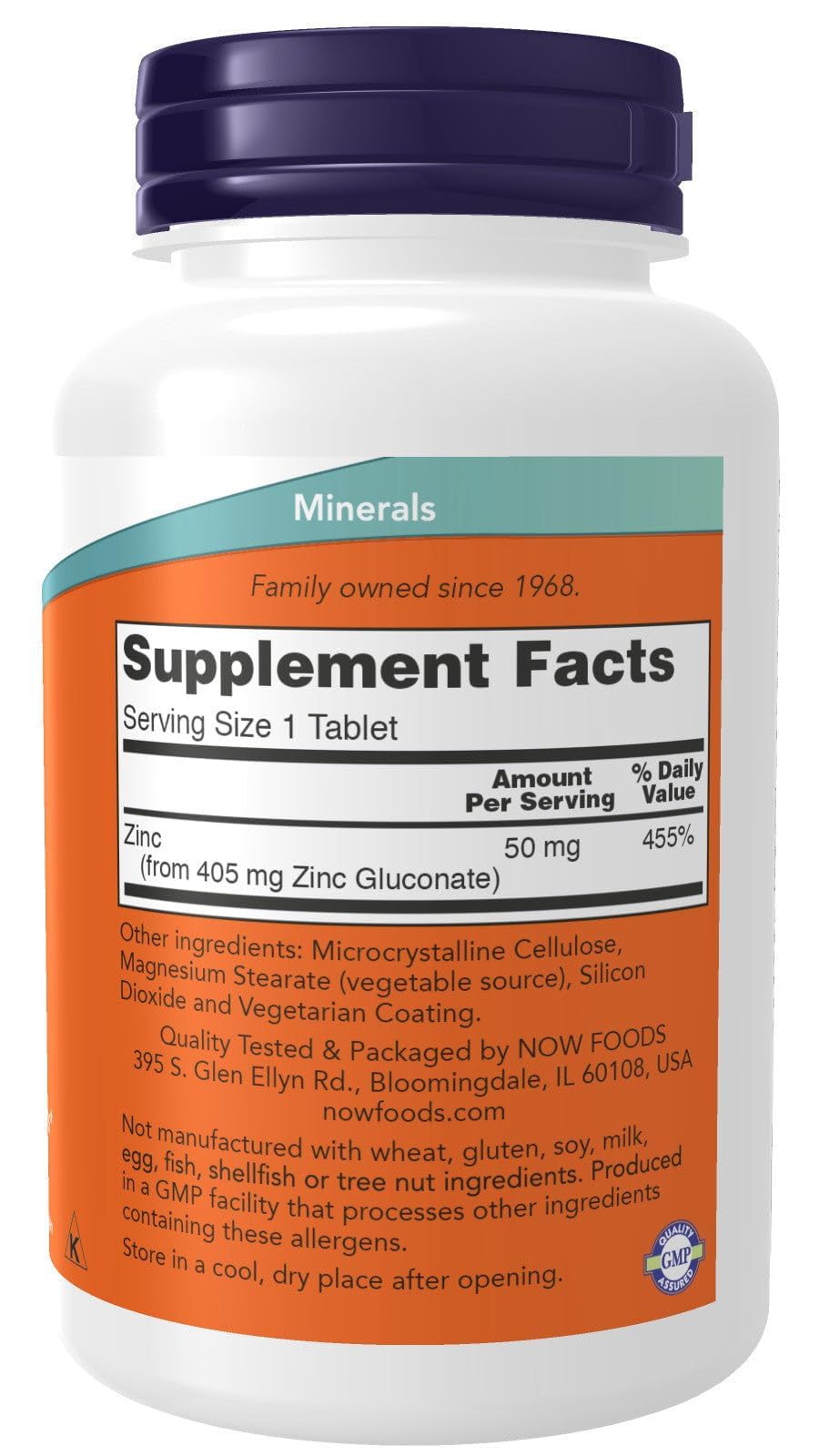 NOW Foods Zinc 50mg Tablets, 250 Count