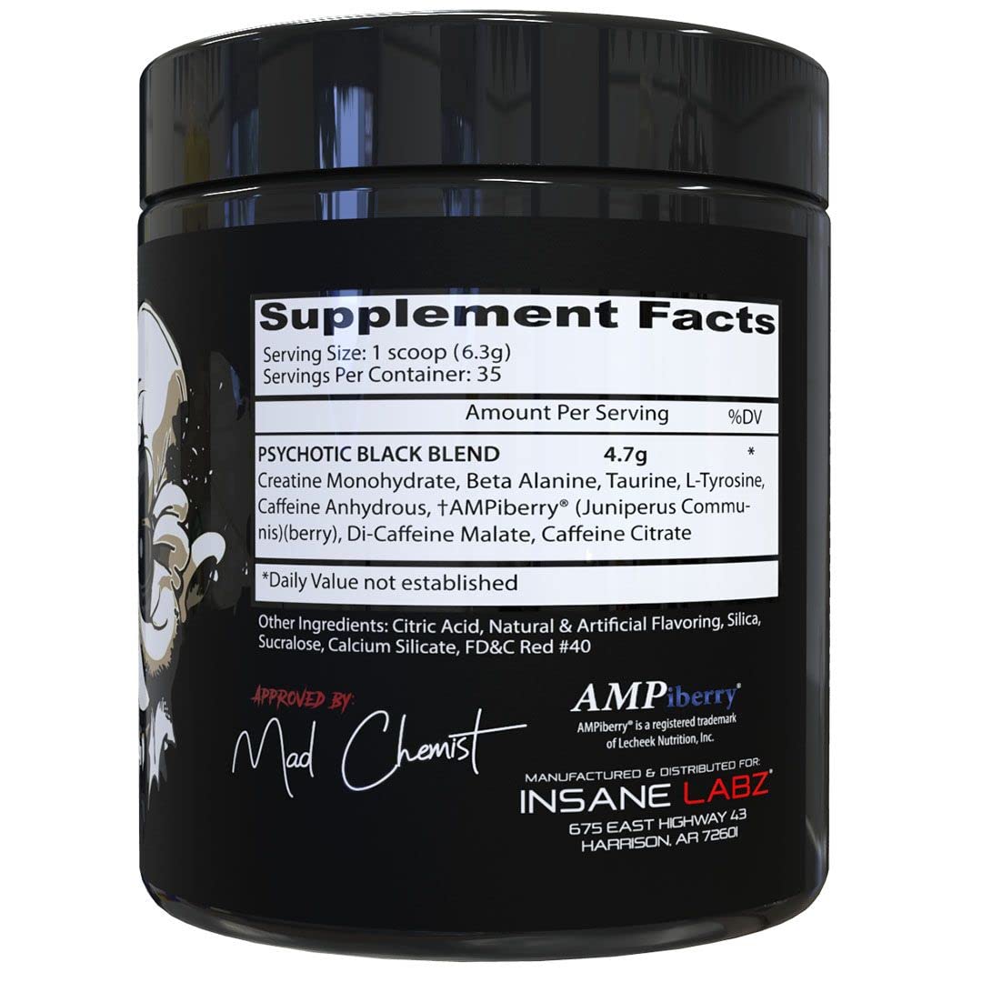 Insane Labz Psychotic Black Edition Mid Stimulant Pre Workout Powder 7.8