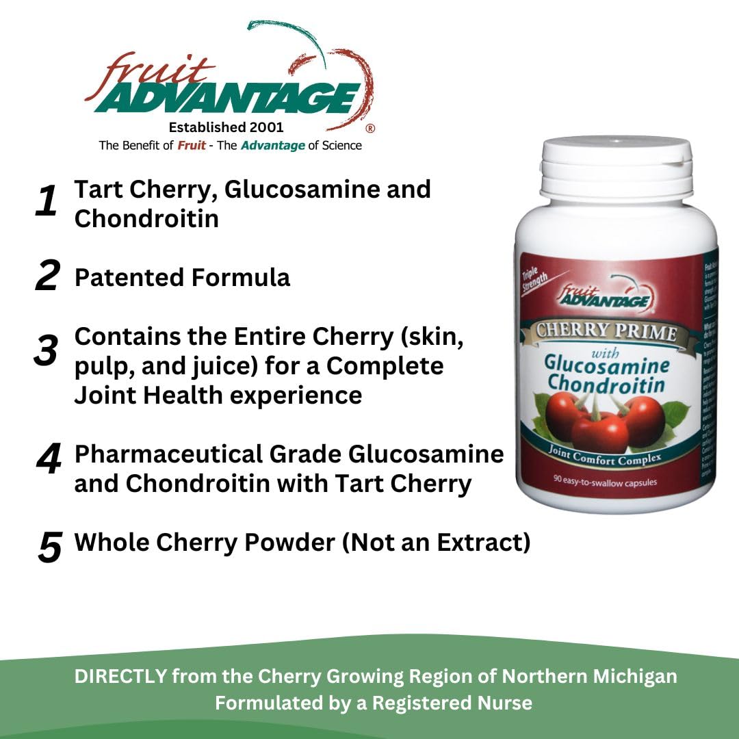 Fruit Advantage Cherry Prime Montmorency Tart Cherry with Glucosamine & Chondroitin Capsules, 12 Pack