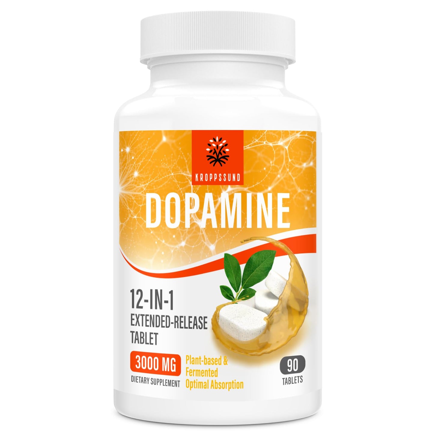 Kroppssund Dopamine Supplements with L-Theanine & Ashwagandha 12-in-1 Extended Release Formula 90 Tablets