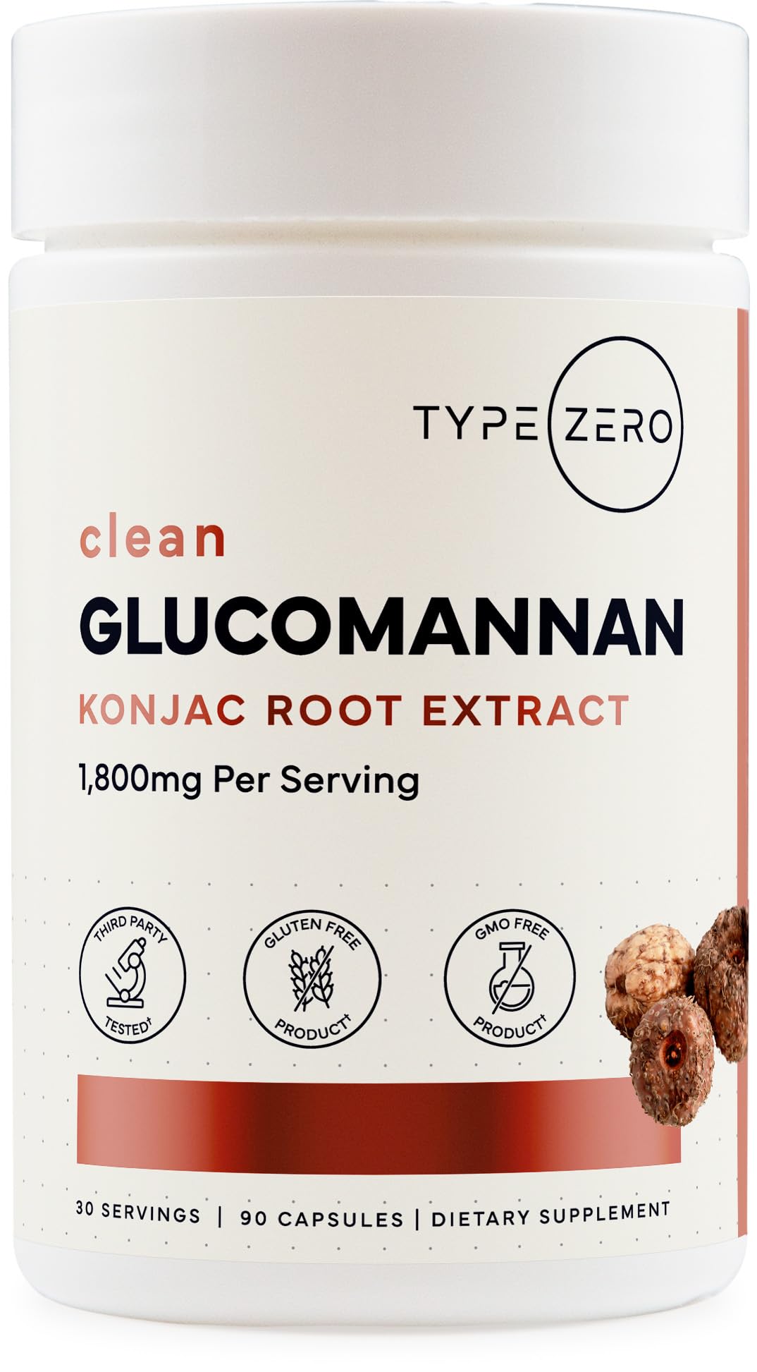 Type Zero Clean Glucomannan Konjac Root Extract (1,800mg) Capsule, 90 Count