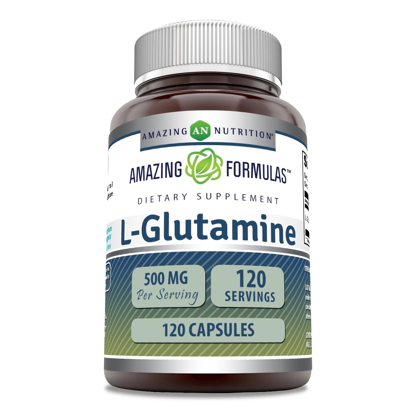 Amazing Nutrition L-Glutamine Amino Acid Supplement 500 mg Capsules 120 Count