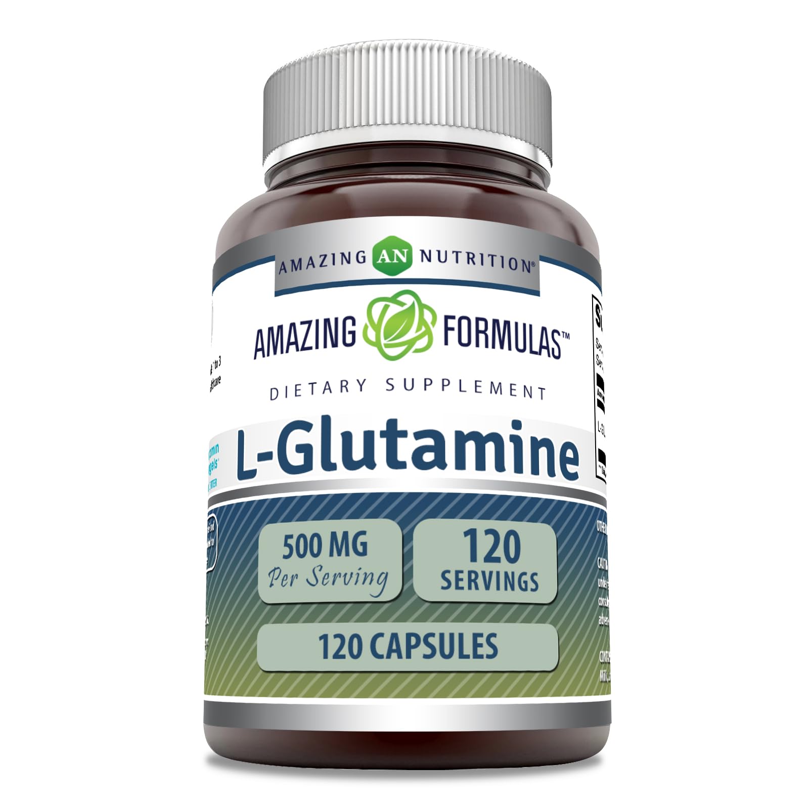 Amazing Nutrition L-Glutamine Amino Acid Supplement 500 mg Capsules 120 Count