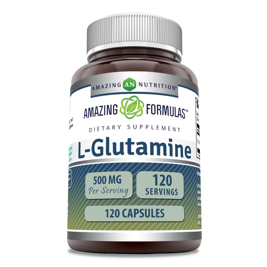 Amazing Nutrition L-Glutamine Amino Acid Supplement 500 mg Capsules 120 Count