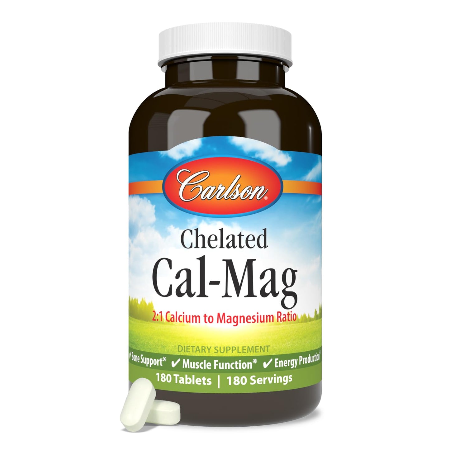 Carlson Chelated Cal-Mag 2:1 Calcium to Magnesium Ratio 180 Tablets