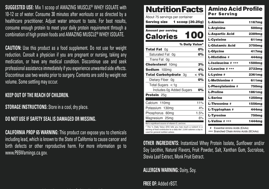 Amazing Muscle Whey Protein Isolate Powder, 1 Pack