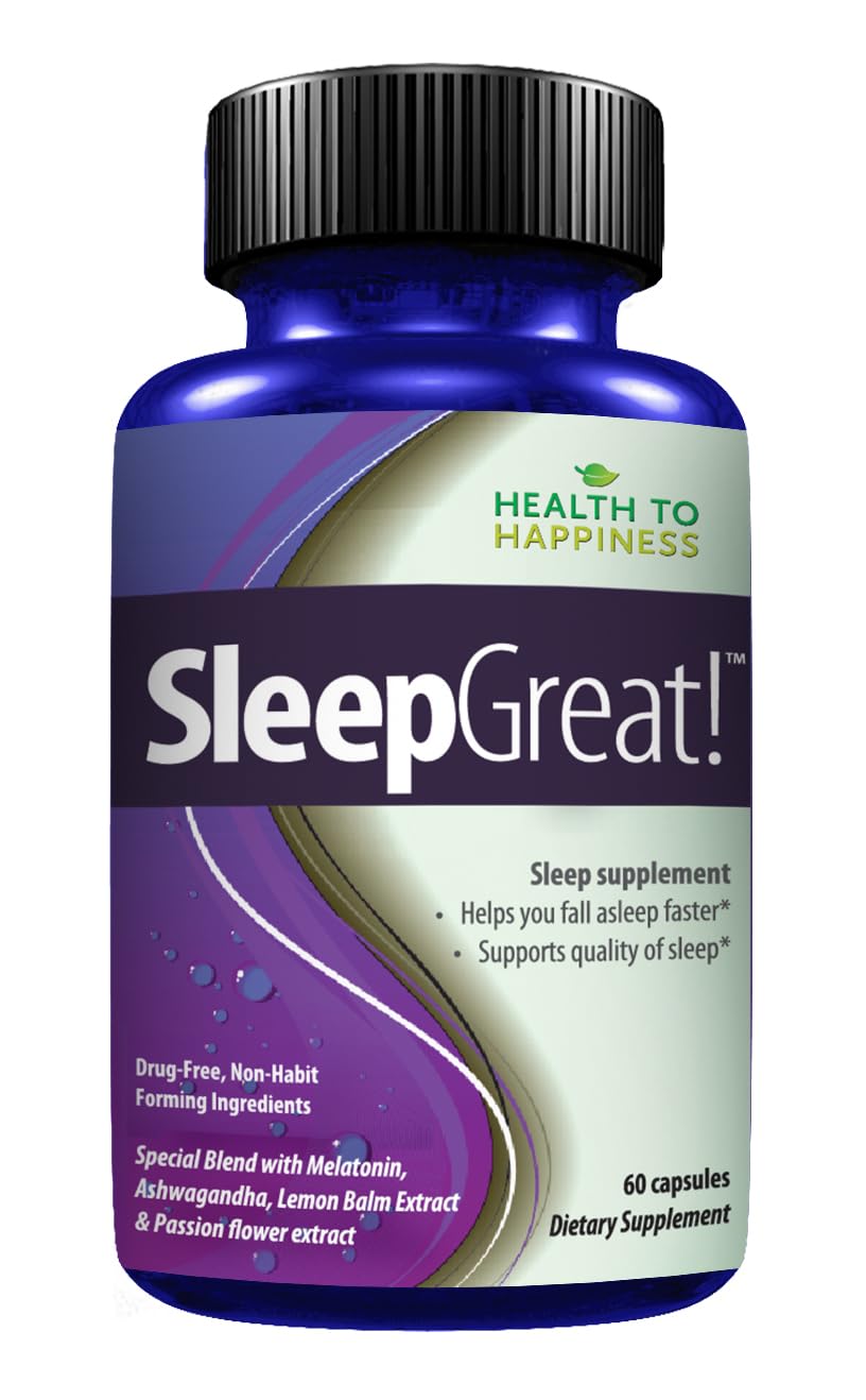 Health to Happiness Sleep Great Natural Sleep Aid for Adults with Melatonin, Ashwagandha, Lemon Balm, Valerian & Passion Flower, Capsules, 100 Count