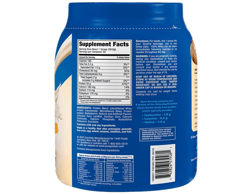 Pure Protein Powder Natural Whey High Protein Vanilla, 25.6 oz