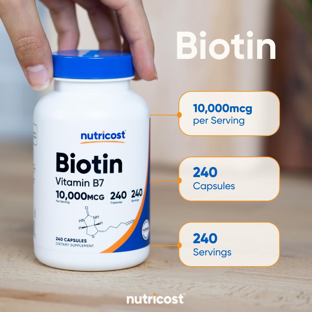 Nutricost Biotin (Vitamin B7) 10,000mcg (10mg) Capsule, 240 Capsules