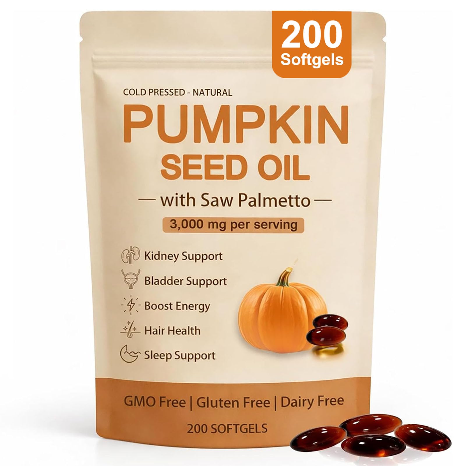 Wuliao Pumpkin Seed Oil Softgels 3000mg with Saw Palmetto Capsule, 1 Count
