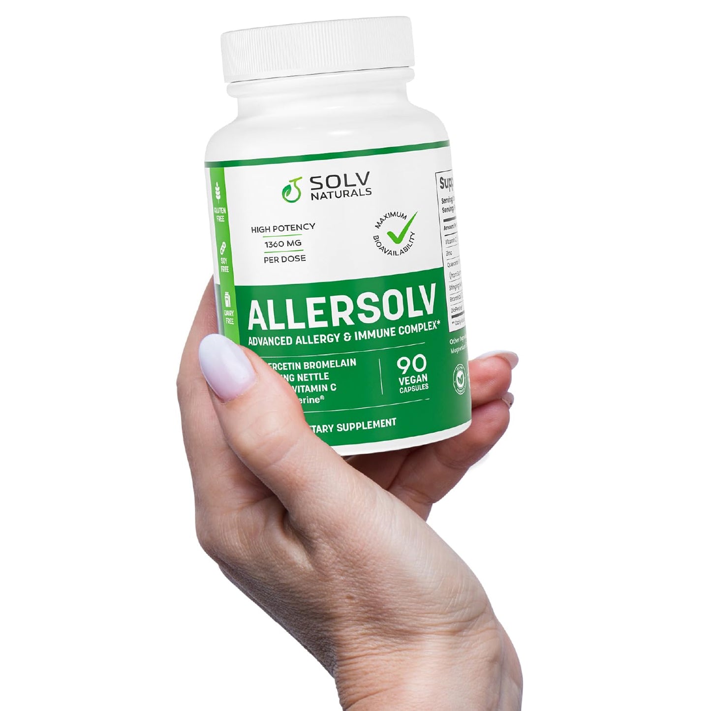 SOLV NATURALS ALLERSOLV Quercetin with Bromelain Advanced Allergy and Immune Complex 500mg, 90 Capsules