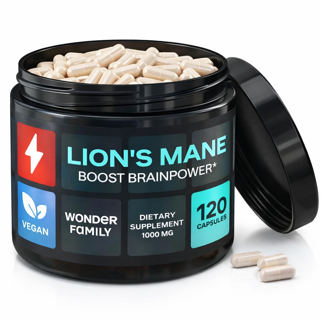 WONDER FAMILY Lion’s Mane Supplement 1000mg Capsules, 120 Capsules