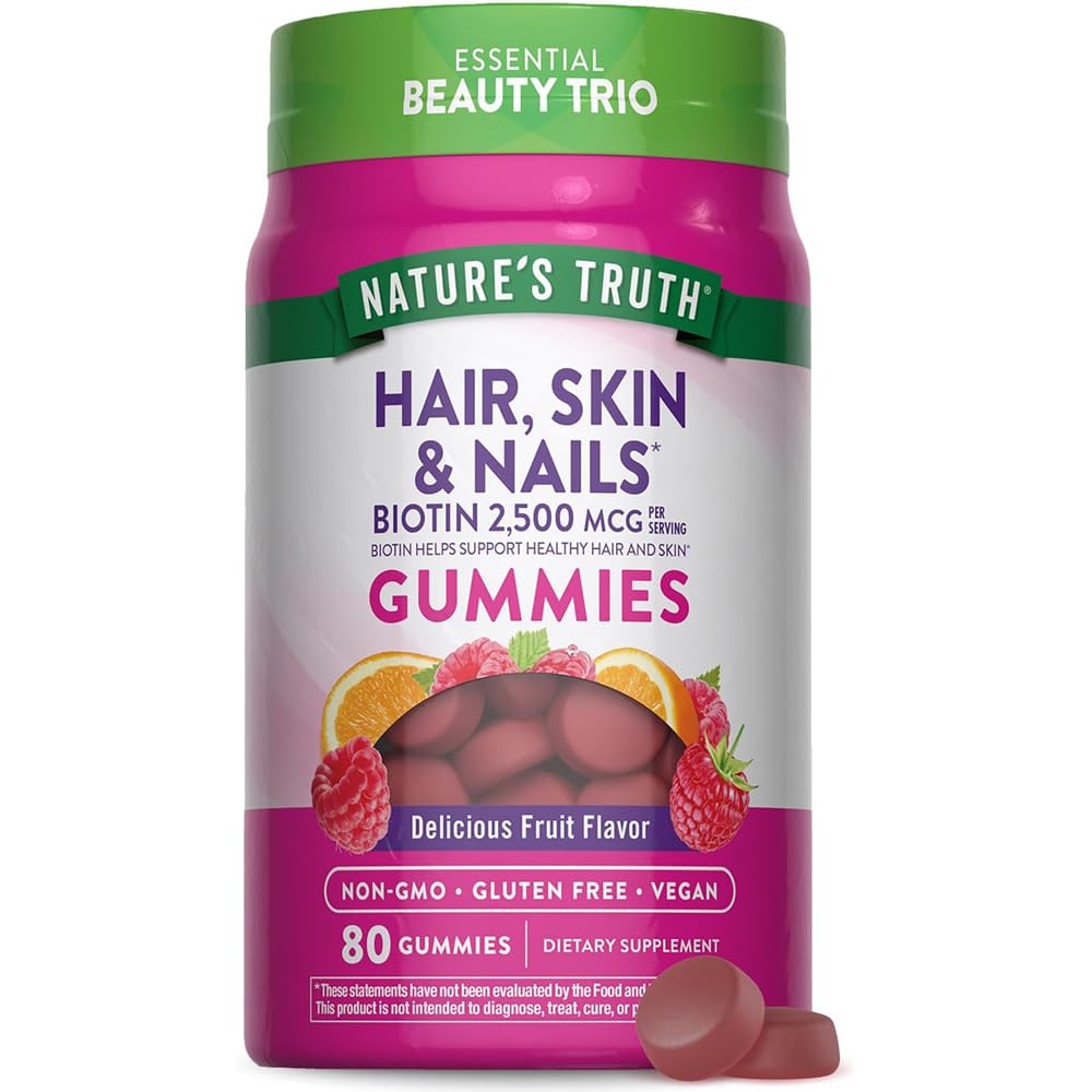 Nature's Truth Hair, Skin & Nails Biotin Gummies 2500 mcg Fruit Flavor, 160 Gummies