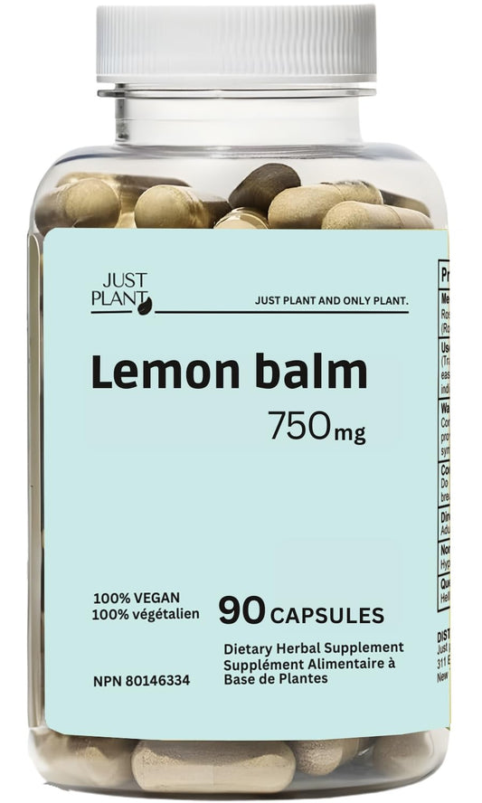 Just Plant Lemon Balm 750 mg Capsule, 90 Count