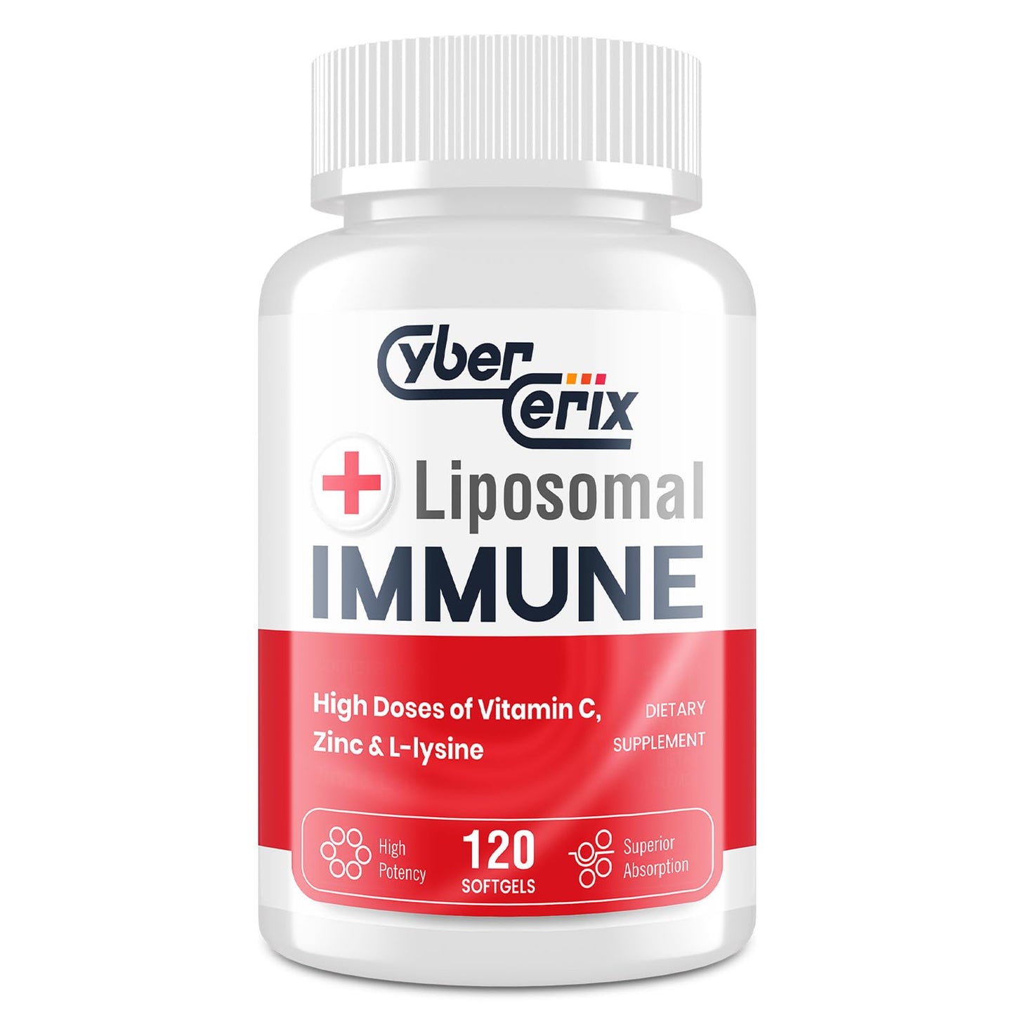 CyberCerix Advanced Liposomal Immune Supplement with L-Lysine 1500mg, Vitamins, Minerals & Herbal Extracts, 120 Capsules