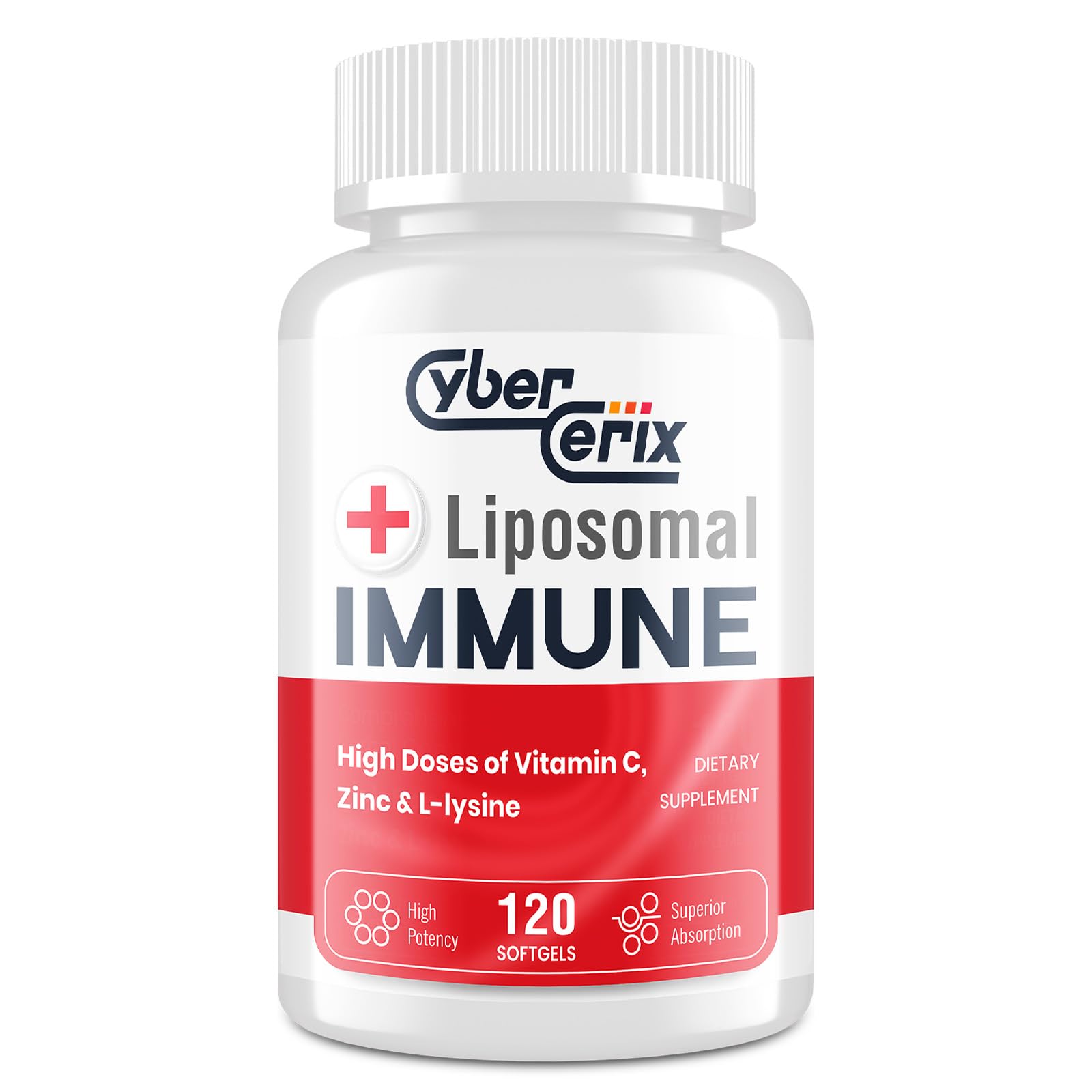 CyberCerix Advanced Liposomal Immune Supplement with L-Lysine 1500mg, Vitamins, Minerals & Herbal Extracts, 120 Capsules