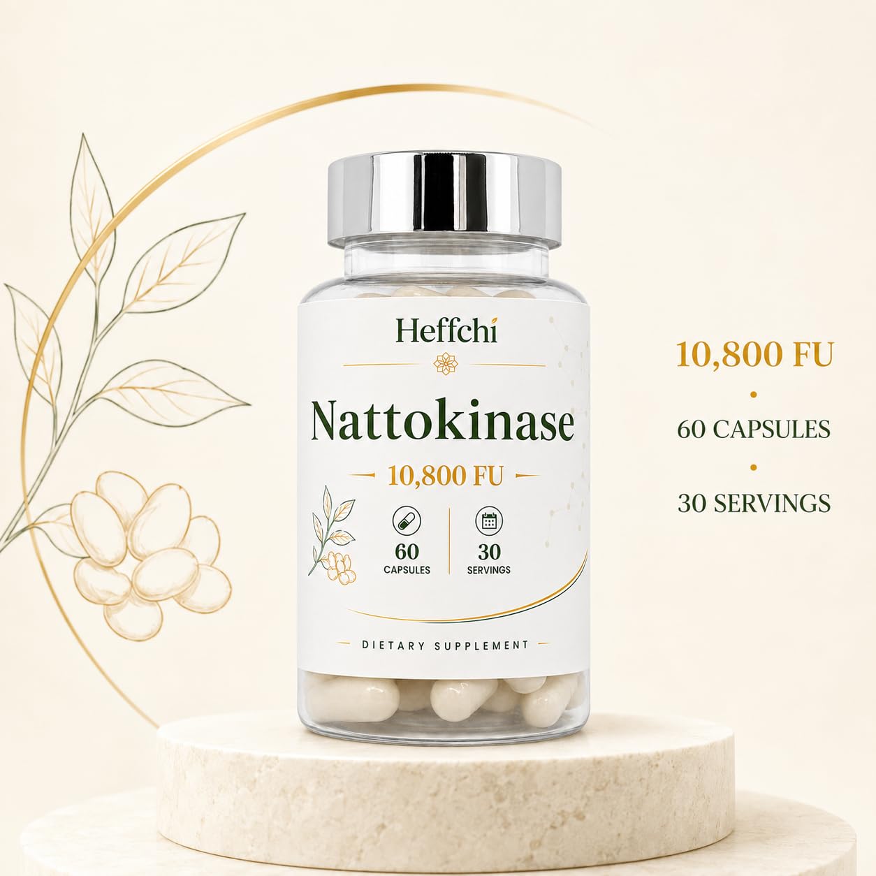Heffchi Nattokinase 10,800 FU per Serving, 60 Vegan Capsules
