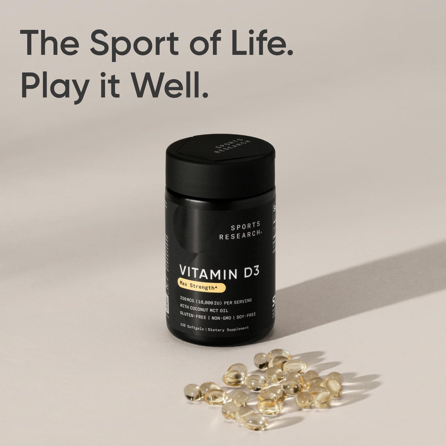 Sports Research Vitamin D3 10,000iu/250mcg with Coconut Oil Softgels 120 Count