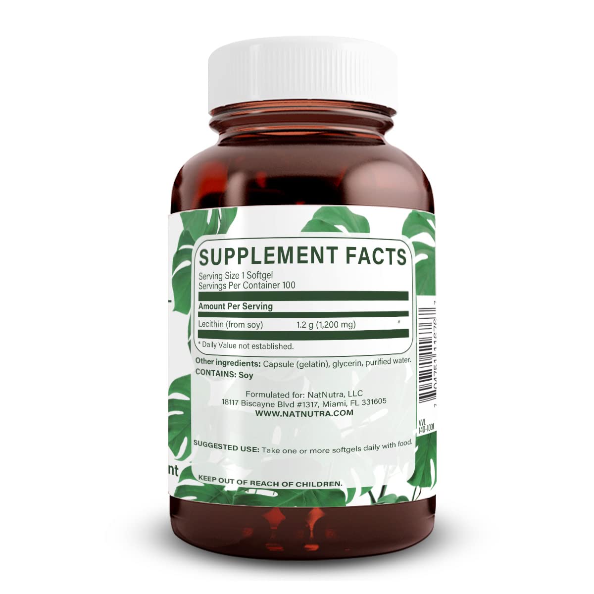 Natural Nutra Soy Lecithin 1200mg Softgels, 100 Count