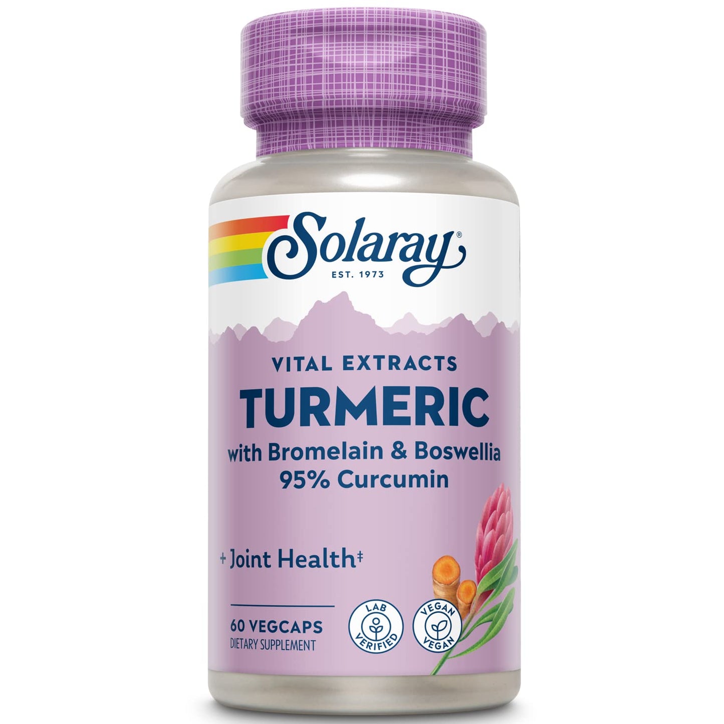 SOLARAY Turmeric Supplement with Bromelain and Boswellia 95% Curcumin Capsules 60 Count