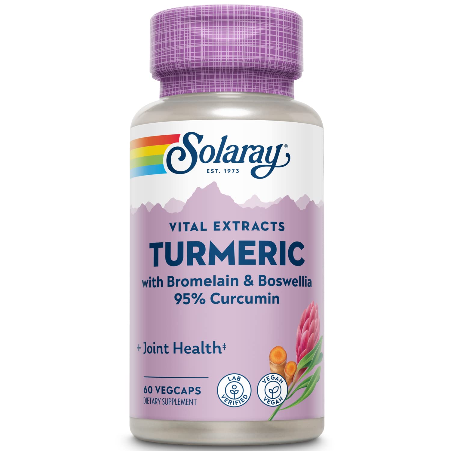 SOLARAY Turmeric Supplement with Bromelain and Boswellia 95% Curcumin Capsules 60 Count