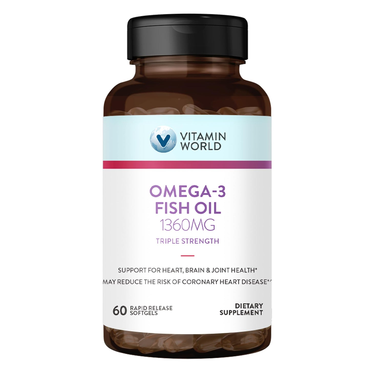 Vitamin World Triple Strength Omega 3 Fish Oil 1360 mg Softgels, 60 Count
