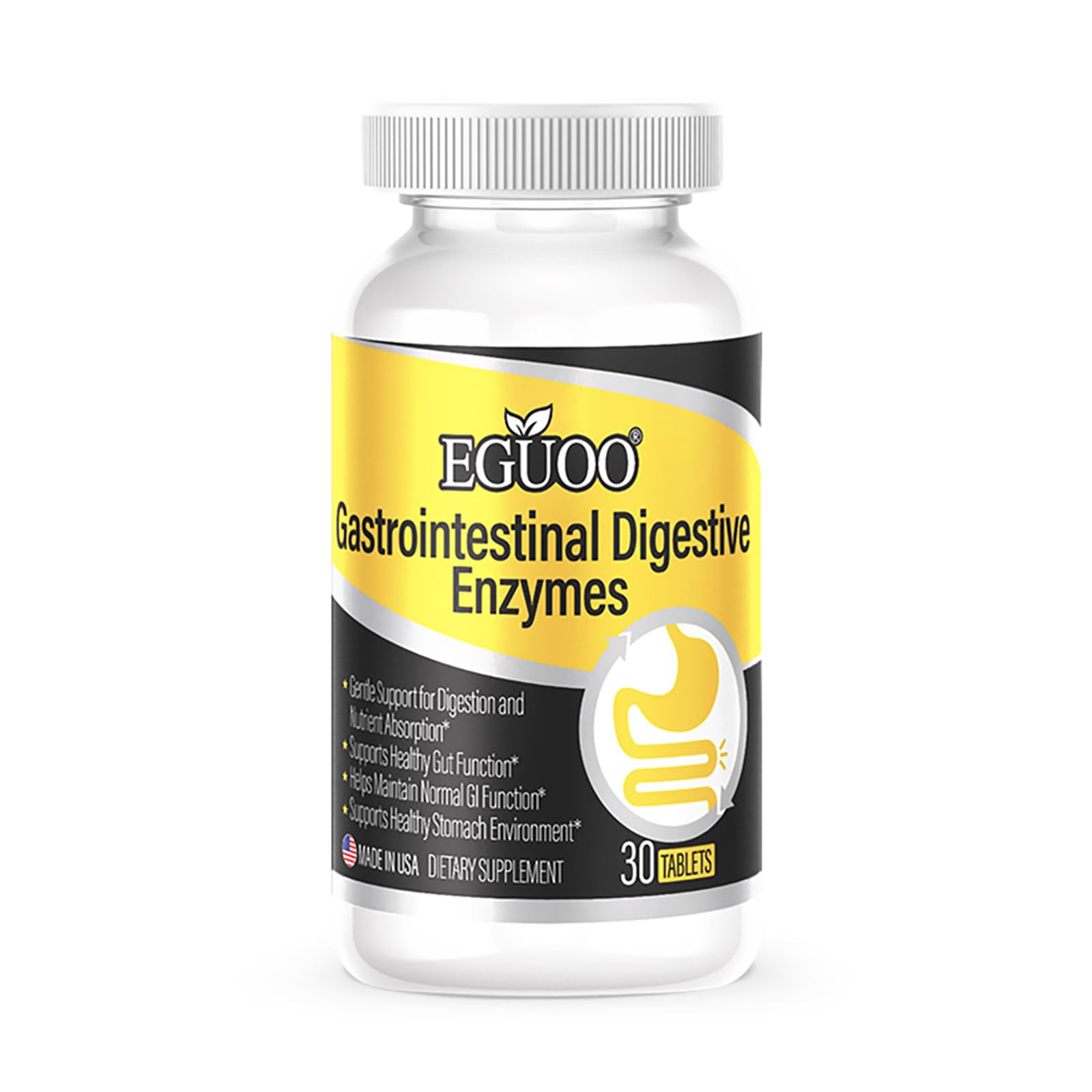 EGUOO Digestive Enzyme Complex with Lion’s Mane Mushroom Powder – L-Glutamine 1000mg, DigeZyme Multi-Enzyme, Zinc L-Carnosine, Multi-Prebiotic Complexes – Gut Health Supplement, 30 Tablets