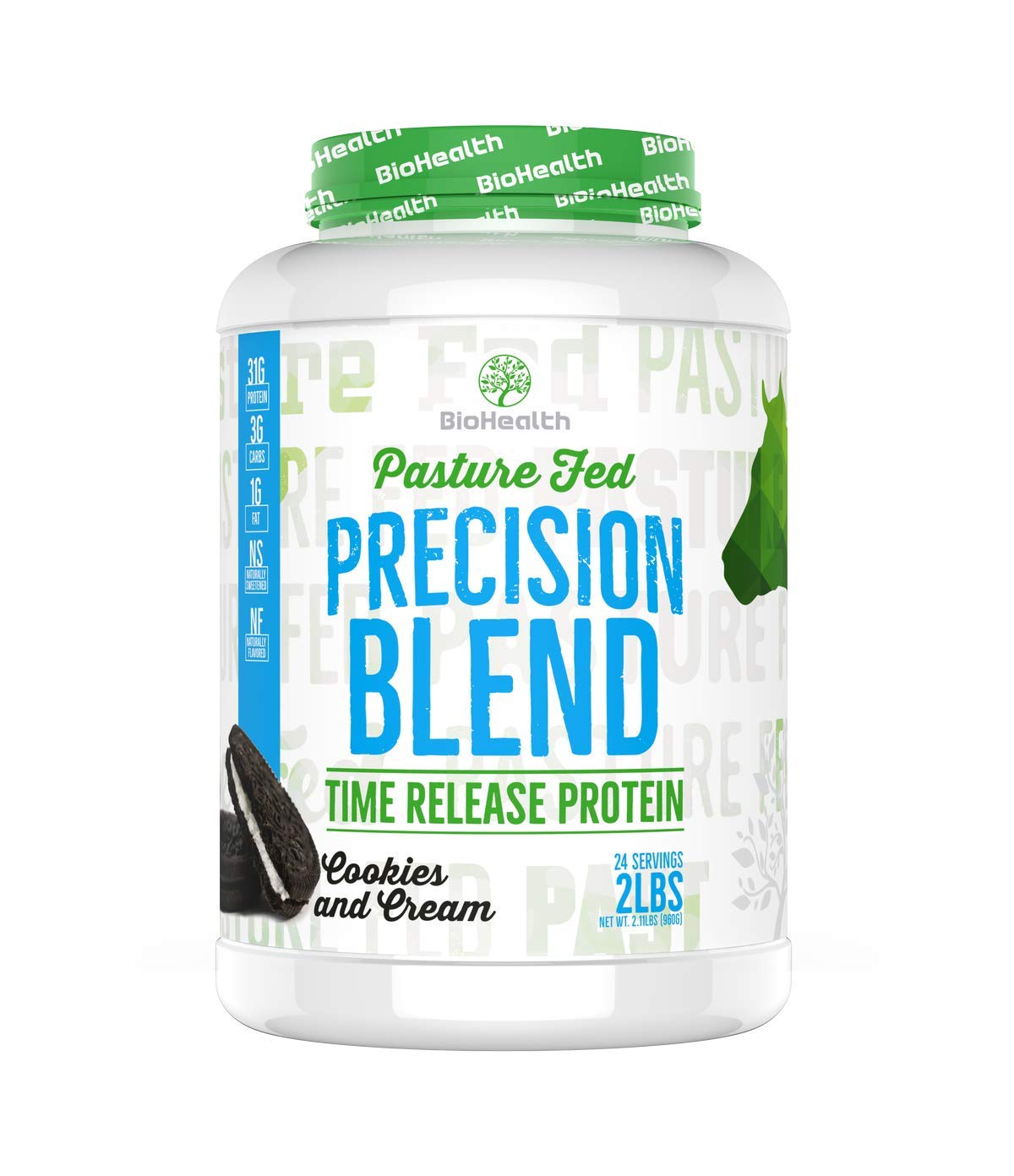 BioHealth Nutrition Precision Blend Cookies and Cream Whey Protein Powder, Time Release Protein Blend, 2 lb