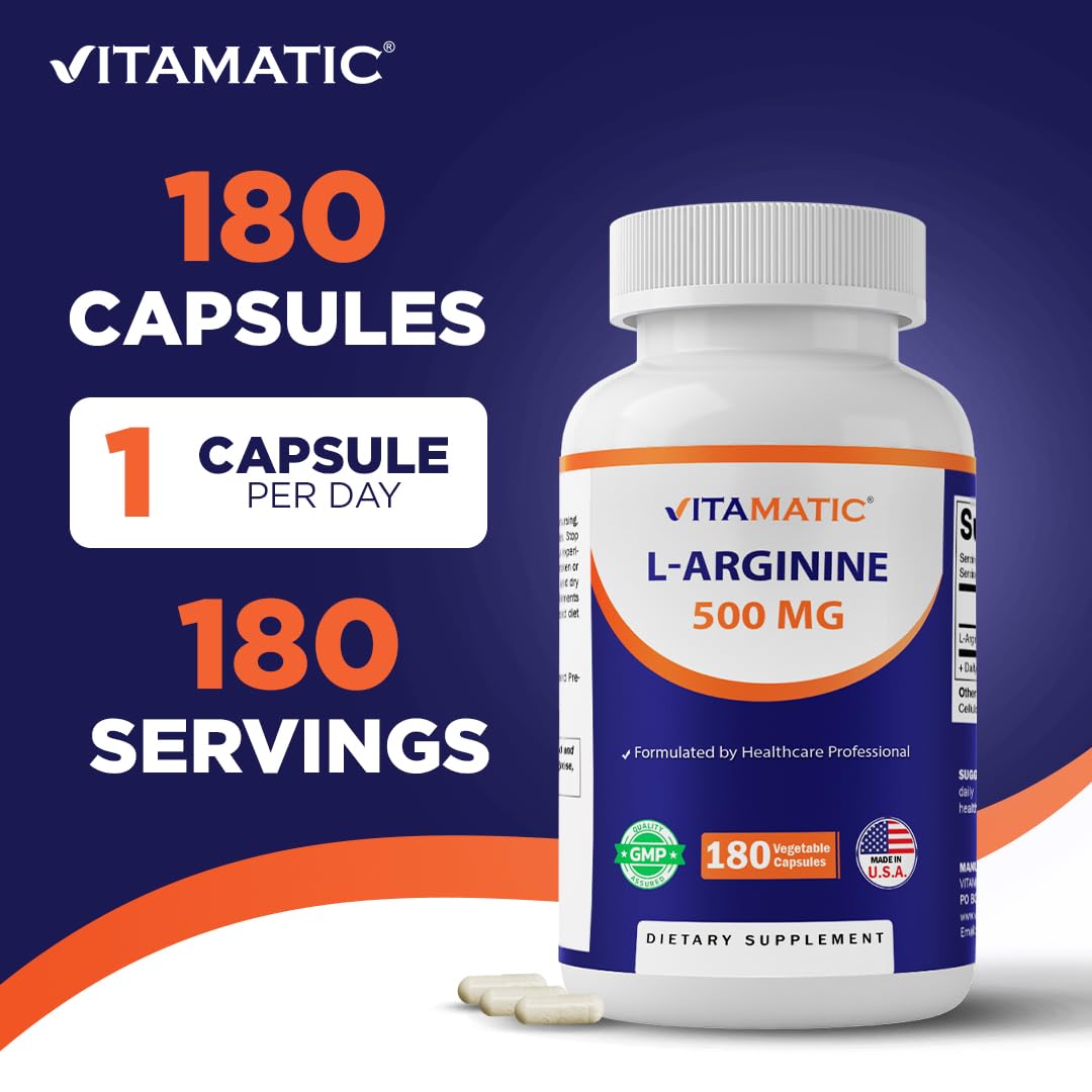 Vitamatic L-Arginine 500mg Capsules, 180 Count