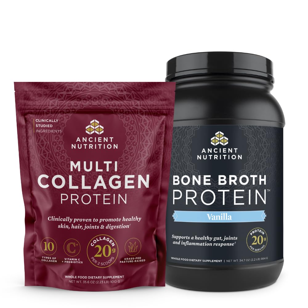 Ancient Nutrition Multi Collagen Protein Powder + Bone Broth Protein Powder, Powder, 2-Pack
