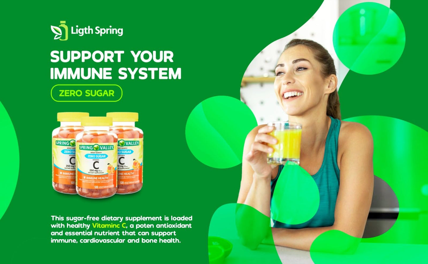 LightSpring Zero Sugar Vitamin C Gummies 250 mg 120 Count