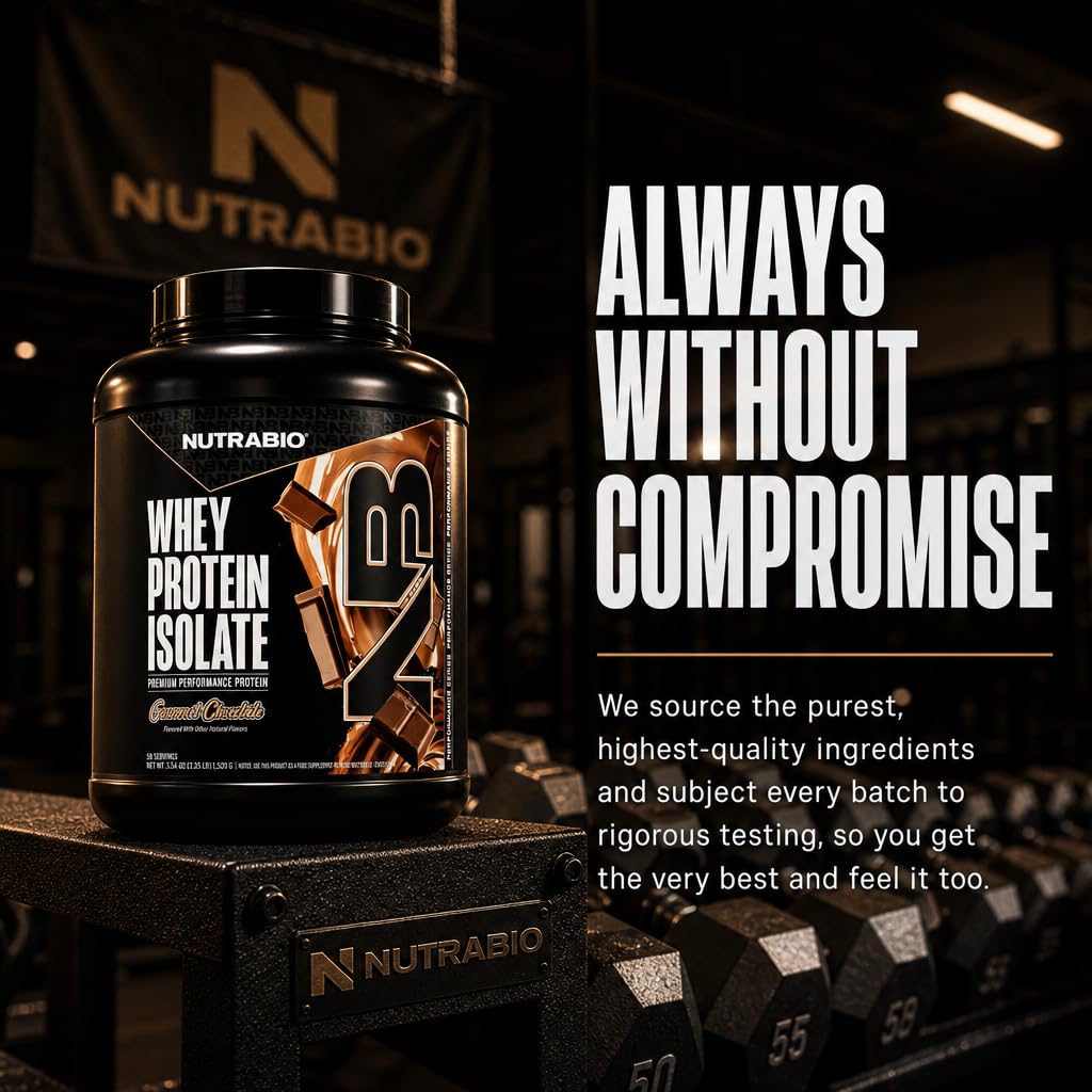 NutraBio Whey Protein Isolate Protein Powder Gourmet Chocolate, 80 Servings
