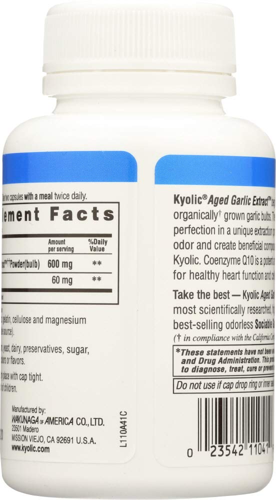 Kyolic Garlic Extract w/ Co-Q-10 Formula 110 Capsules, 100 Count