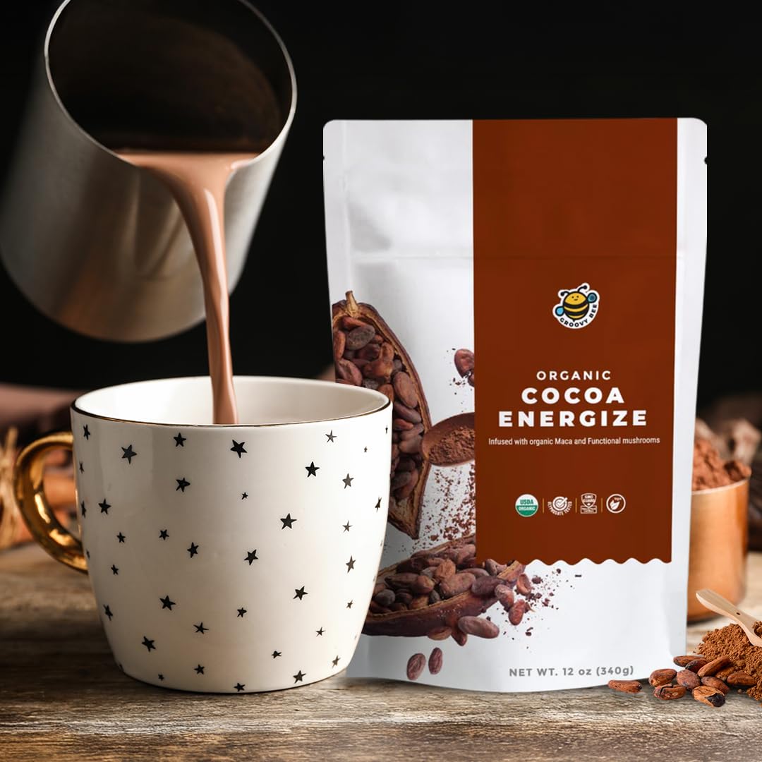 GROOVY BEE Organic Cocoa Energize Powder 12 Ounce