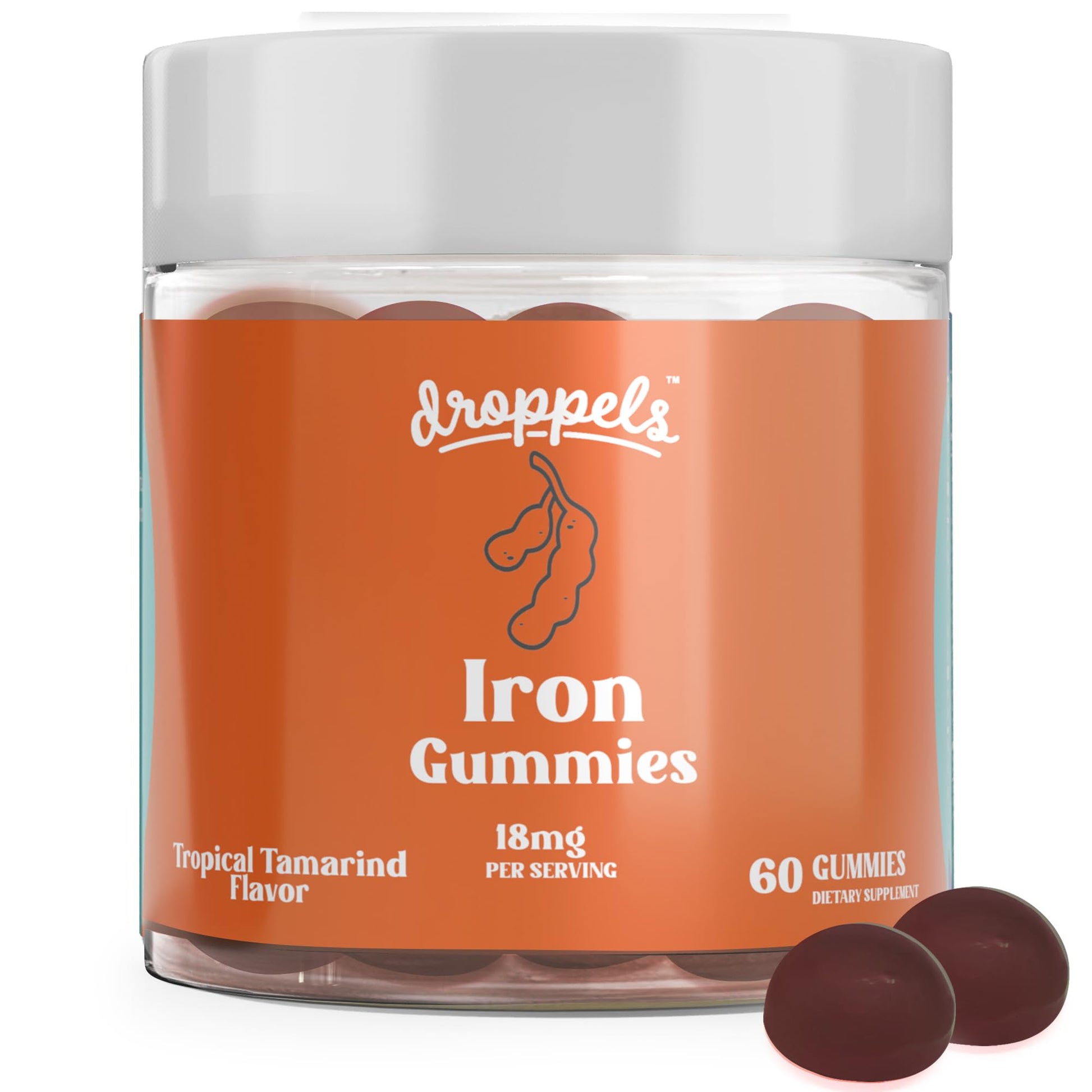 Droppels Iron Gummies 18mg for Women and Men – Vegan Plant-Based Iron Supplement, Gummy 60 Count